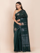 KAVVYA bottle green color benarsi handloom linen weaving silk saree